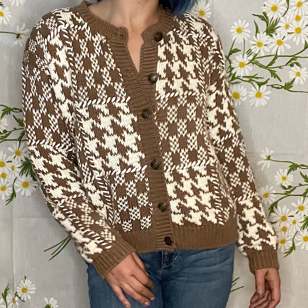 Vintage Brown and White Cardigan Sweater